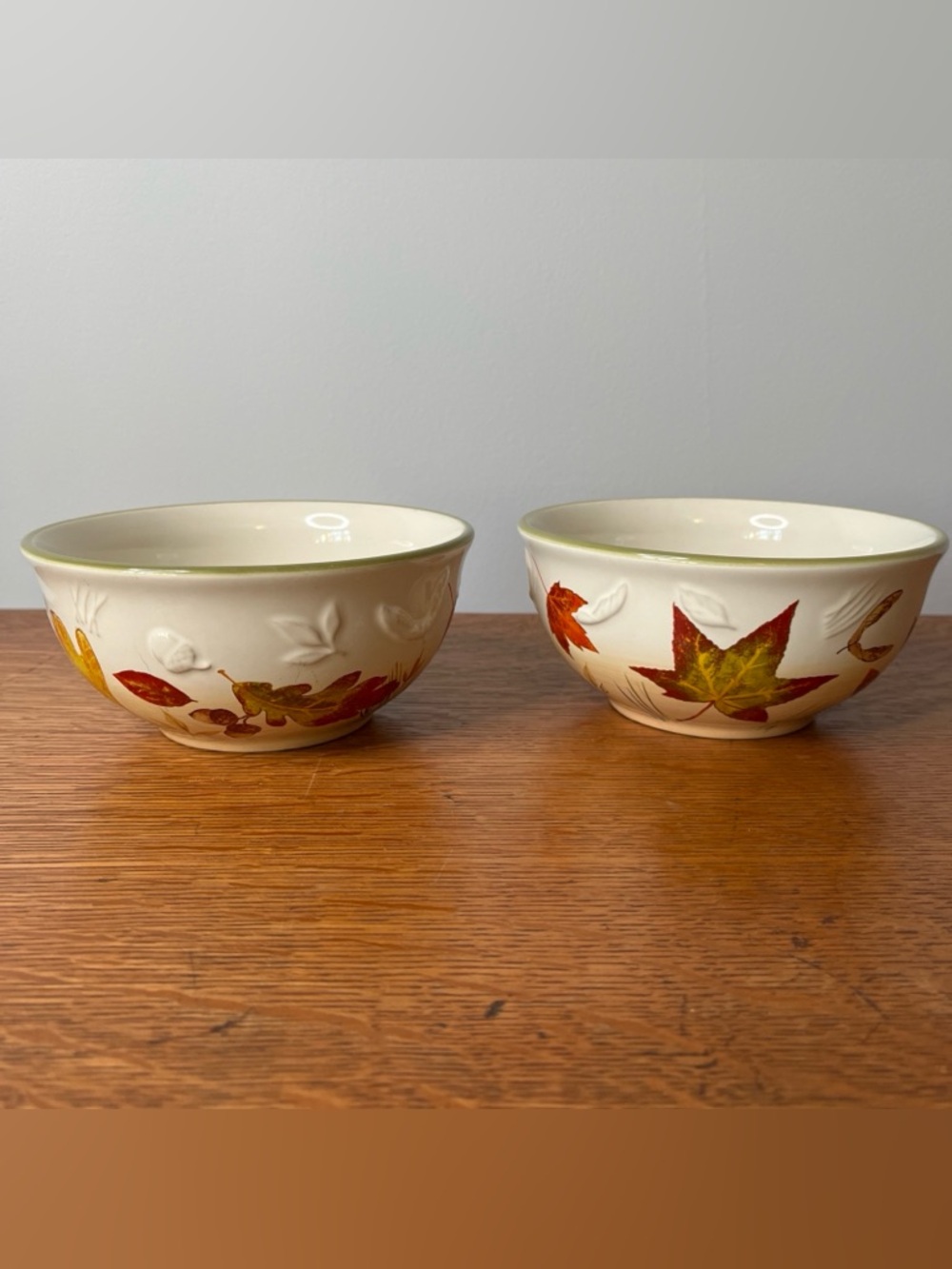 Set of 2 Longaberger Fall Foliage Soup Cereal Bowl Embossed Autumn Leaves Leaf